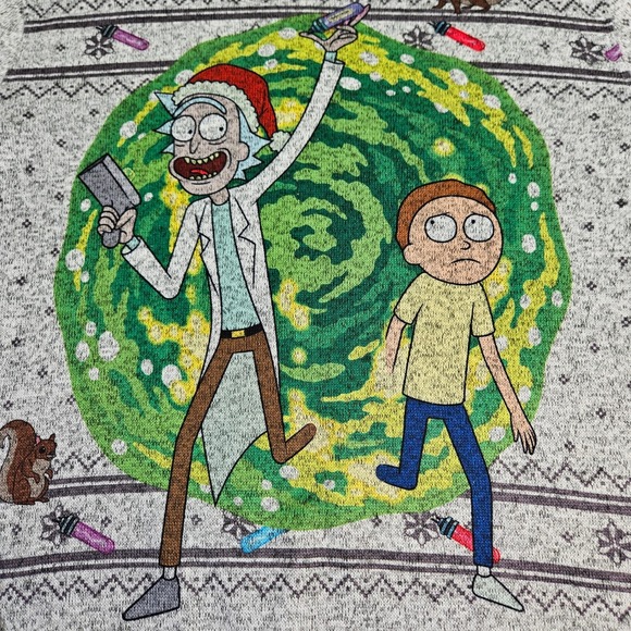 Men's Rick and Morty Adult Swim Humor Festive Christmas Holiday Sweatshirt Sz M - Picture 2 of 8